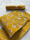 Mustard Yellow Floral Printed Kurti Neck Work Pant Dupatta Set