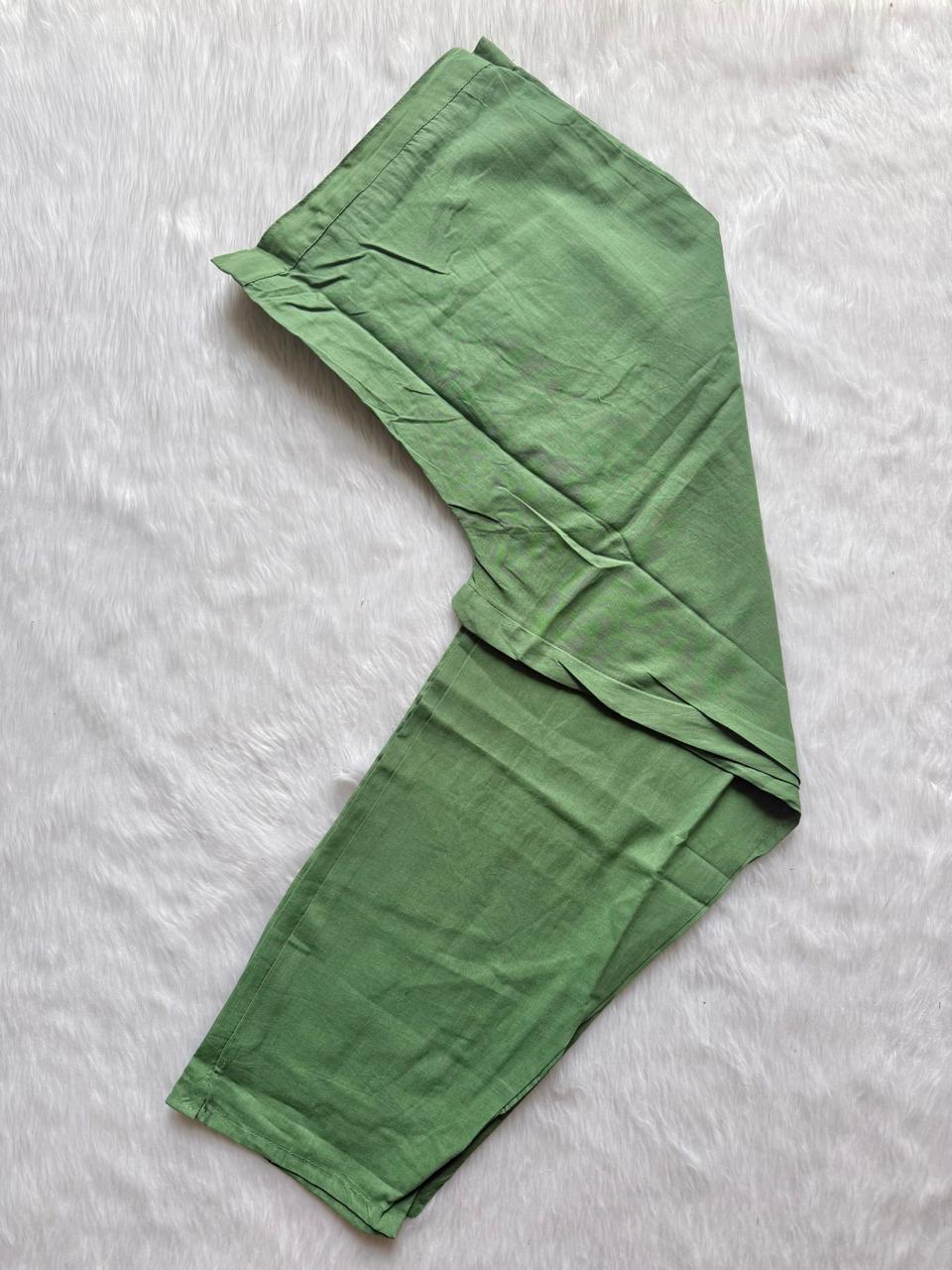 Pista Green Cotton Embroidered Umbrella Kurta Pant with Embroidered Dupatta Set