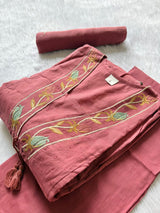 Rose Pink Cotton Embroidered Umbrella Kurta Pant with Dupatta Set