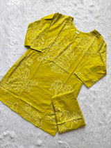 Lime Yellow Bandhani Print Short Kurti Pant Set
