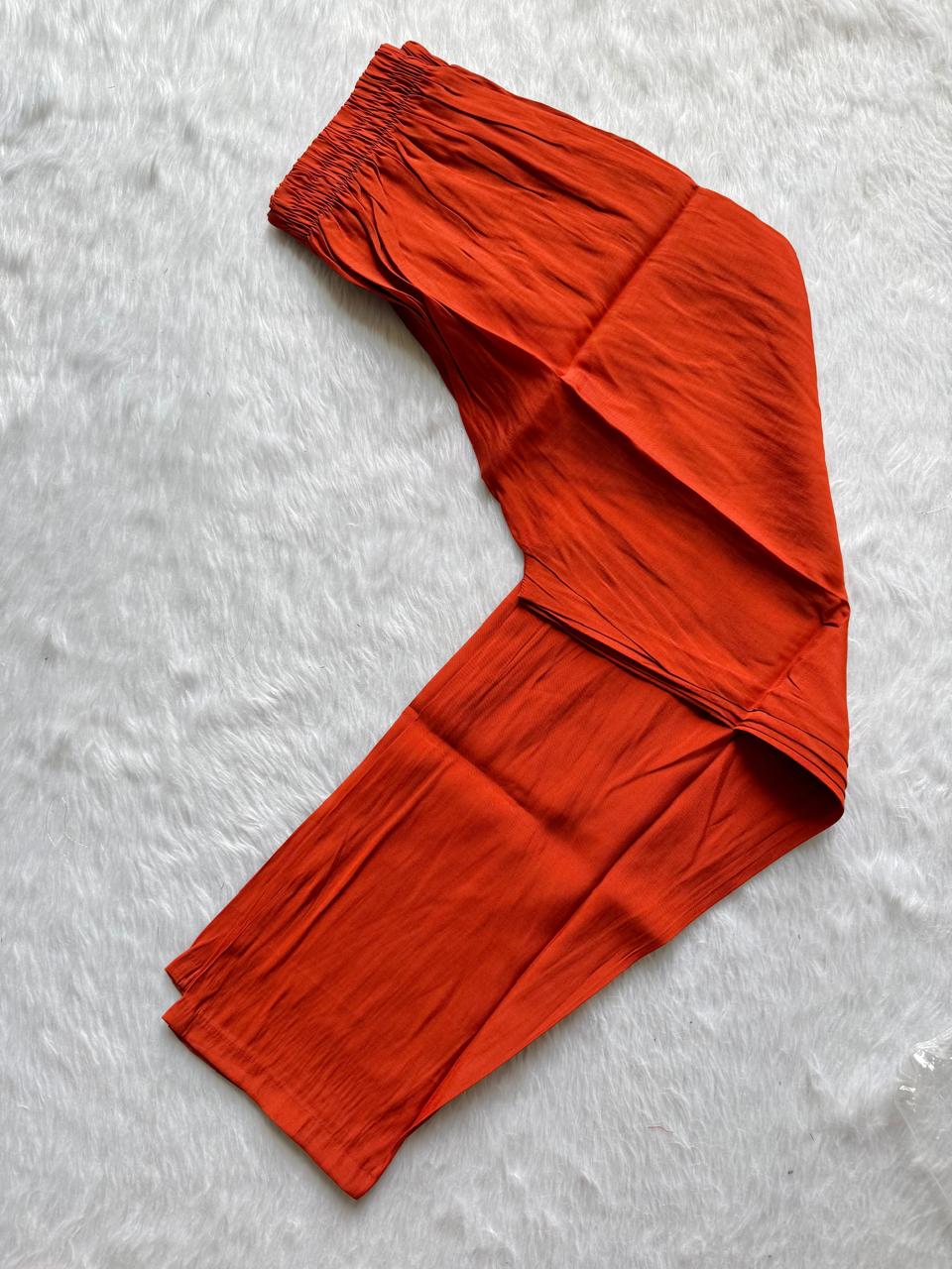 Orange Premium Silk Embroidered Kurti Pant & Dupatta Set