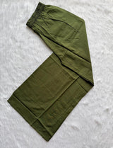 Olive Green Printed Cotton A-Line Kurti Set with Embroidered Pintucks Yoke, Palazzo Pants & Dupatta