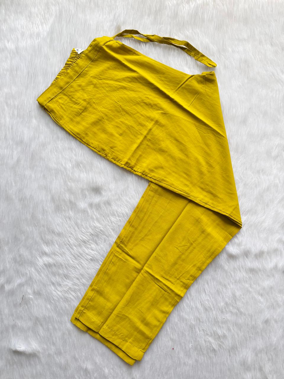 Yellow Shibori Print Cotton Anarkali Kurta Set with Mirror Work Neckline, Trousers & Dupatta