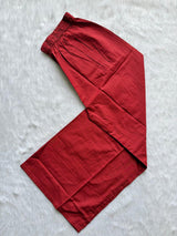 Maroon Red Printed Cotton A-Line Kurti Set with Embroidery, Pintucks Yoke, Palazzo Pants & Dupatta