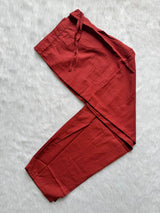 Brick Red Bandhani Print Mul Cotton Kurta Set with Mirror Work Placket, Trousers & Dupatta