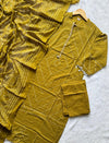 Mustard Yellow Bandhani Print Mul Cotton Kurta Set with Mirror Work Placket, Trousers & Dupatta