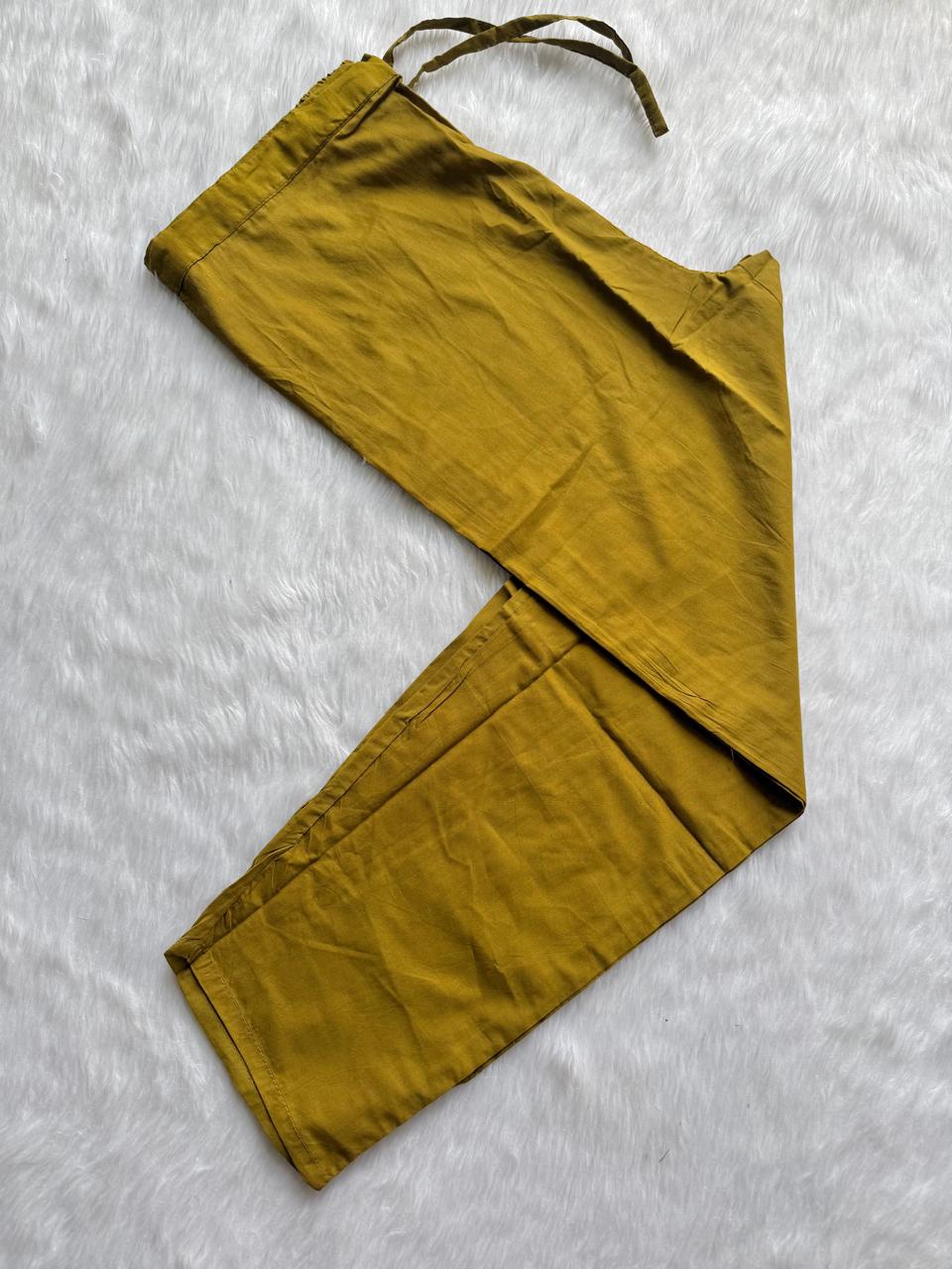 Mustard Yellow Angrakha Style Floral Printed Cotton Kurti Set with Embroidered V-Neck, Pants & Dupatta