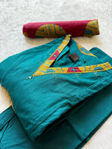 Cotton Aplic work Kurti Set with Palazzo & Designer Dupatta - Teal