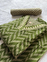 Green Printed Cotton Kurti Pant & Dupatta Set