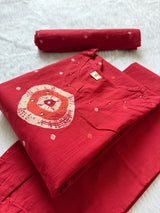Red Bandhej Print Cotton Kurti Palazzo & Dupatta Set