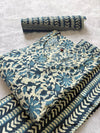 Cotton Printed Kurti Pant & Dupatta Set - Blue Grey