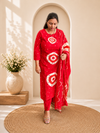 Red Bandhej Print Cotton Kurti Palazzo & Dupatta Set