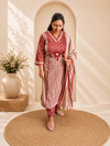 Maroon Printed Cotton Kurti Pant & Dupatta Set