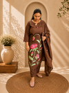 Chocolate Brown Embroidered Cotton Kurti Pant Dupatta Set