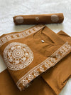 Brown Printed Straight Cotton Kurti Pant Dupatta Set