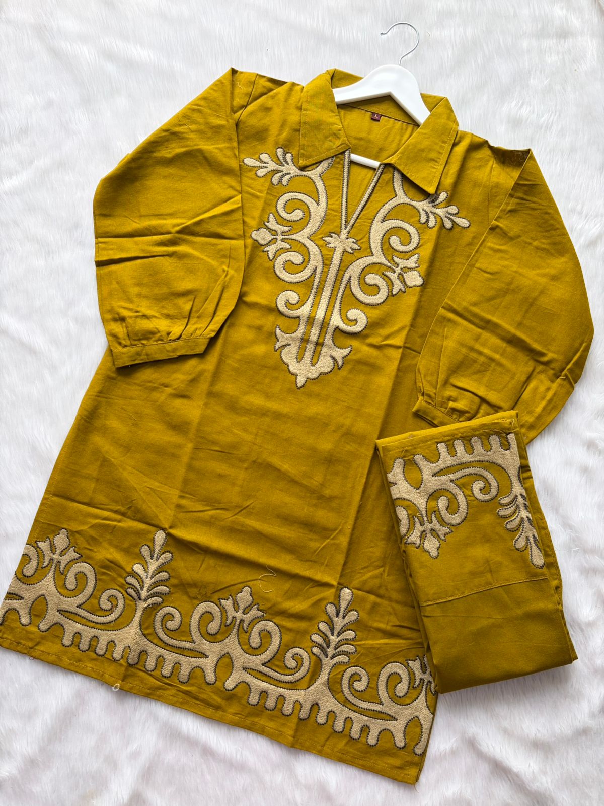 Mustard YellowEmbroidered Cotton Co-ord Set