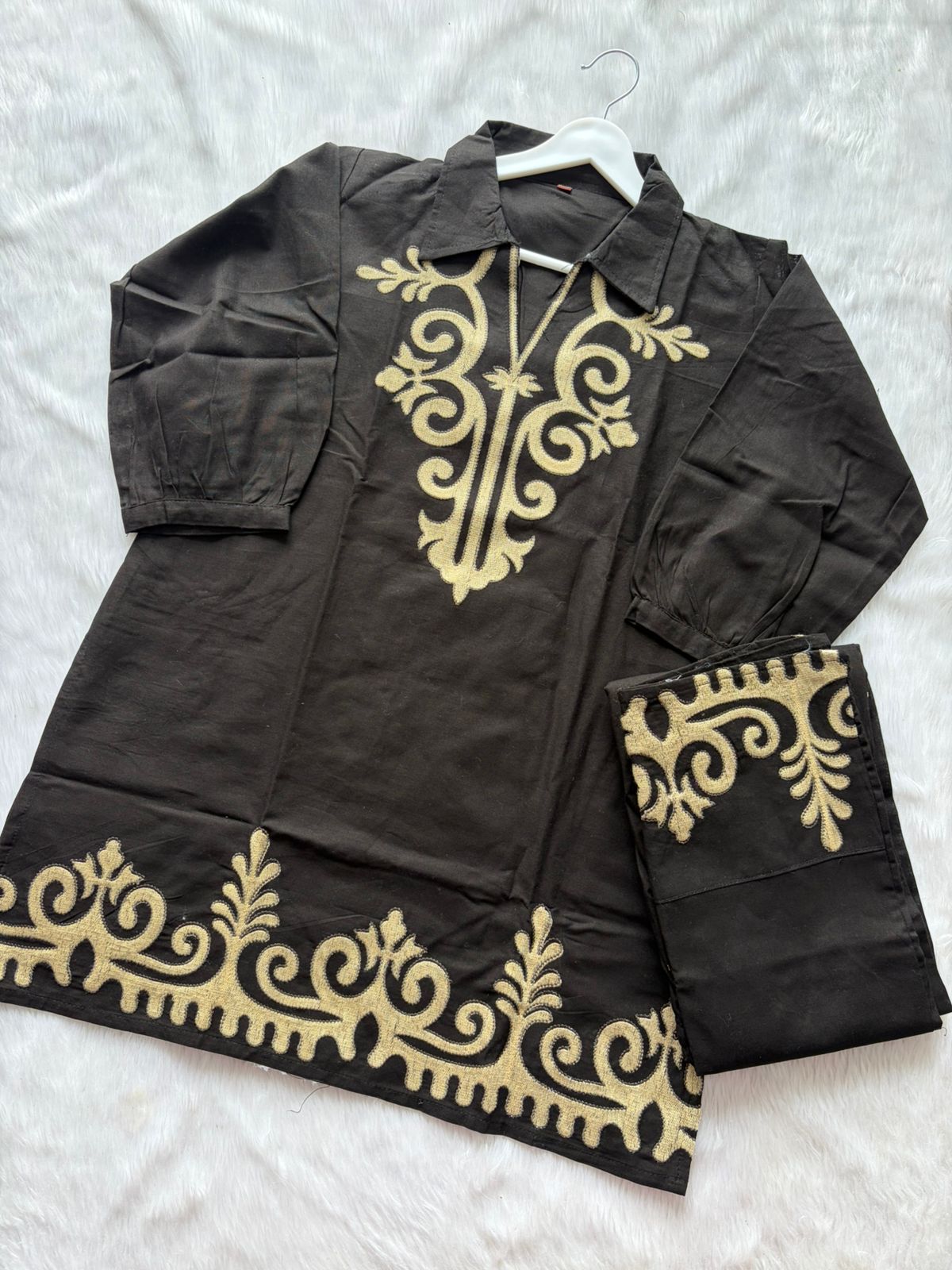 Black Embroidered Cotton Co-ord Set