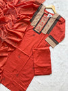 Straight Cotton Kurti Pant Dupatta Set - Red