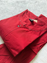 Red Cotton Printed Kurti with Palazzo Co-ord Set