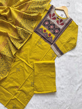 Straight Cotton Kurti Pant Dupatta Set - Mustard Yellow