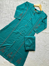 Teal Green Cotton Printed Kurti with Palazzo Co-ord Set