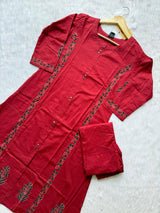 Red Cotton Printed Kurti with Palazzo Co-ord Set