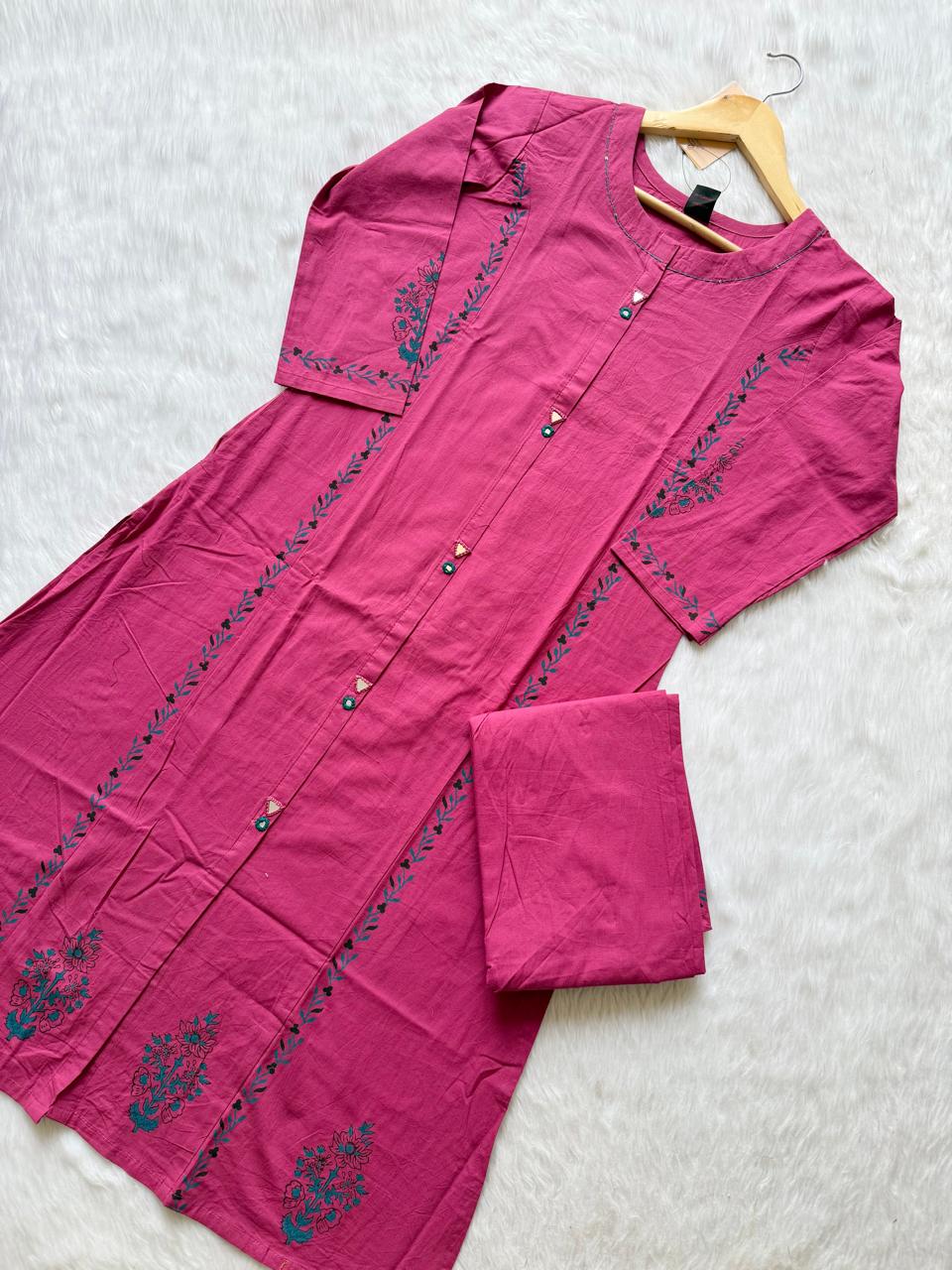 Pink Cotton Printed Kurti with Palazzo Co-ord Set