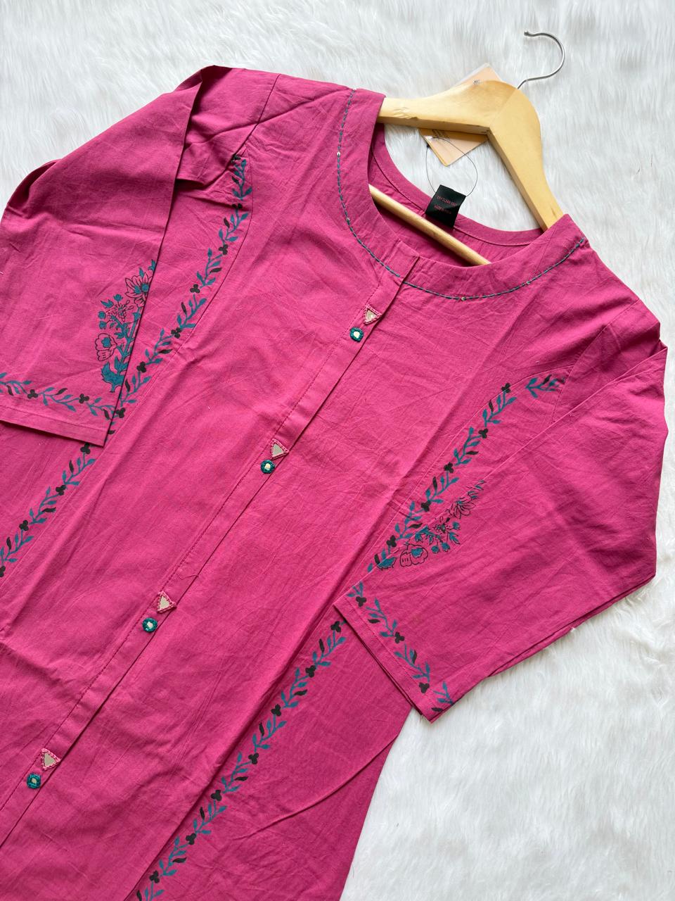 Pink Cotton Printed Kurti with Palazzo Co-ord Set