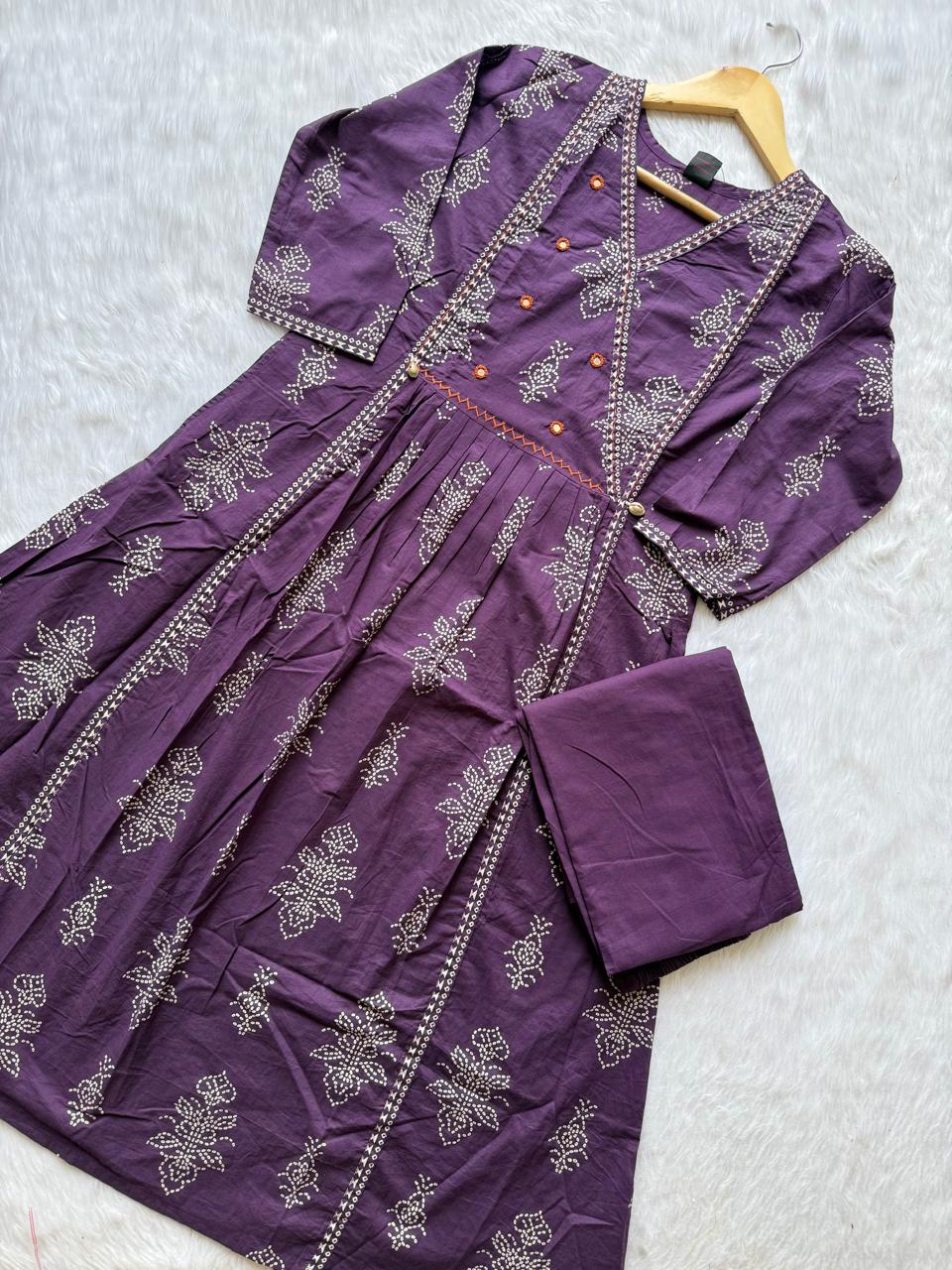 Purple Cotton Printed Kurti with Palazzo Co-ord Set