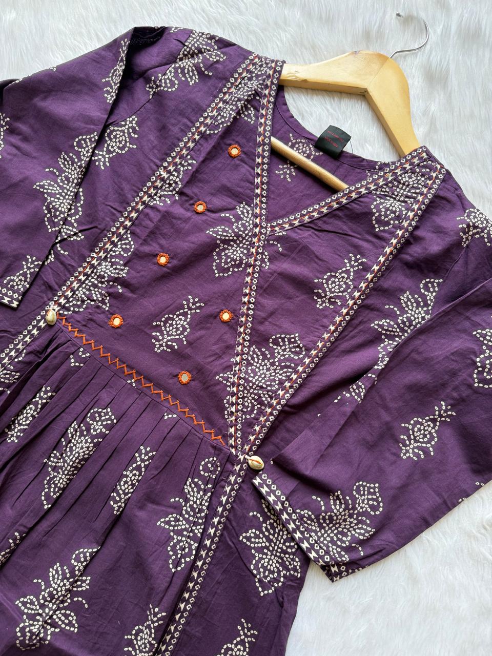 Purple Cotton Printed Kurti with Palazzo Co-ord Set