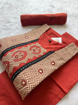 Straight Cotton Kurti Pant Dupatta Set - Red