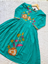 Turquoise Embroidered Anarkali Kurti Set with Palazzo & Dupatta