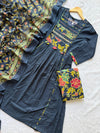 Cotton Umbrella Kurta Palazzo Set with Dupatta - Blue