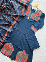 Navy Blue Umbrella Kurti with Palazzo & Dupatta