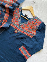 Navy Blue Umbrella Kurti with Palazzo & Dupatta