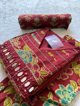Maroon Floral Yoke Kurta Palazzo Set with Dupatta