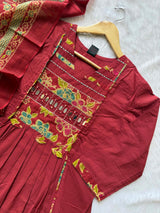 Maroon Floral Yoke Kurta Palazzo Set with Dupatta