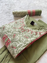 Sage Green Umbrella Kurta Set with Palazzo & Floral Dupatta