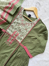 Sage Green Umbrella Kurta Set with Palazzo & Floral Dupatta