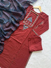 Rust Brown Straight Kurta Setwith Pants & Printed Dupatta