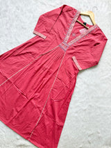 Rose Pink Pleated Kurta Palazzo & Dupatta Set