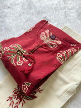 Maroon Floral Printed Short Kurti Co-Ord Set with Embroidered Pants