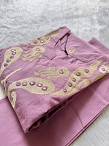 Mauve Embroidered Cotton Blend Straight Kurta with Pant Set