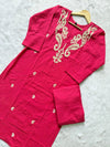 Fuchsia Pink Embroidered Cotton Blend Straight Kurta with Pant Set