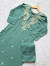 Sea Green Embroidered Cotton Blend Straight Kurta with Pant Set
