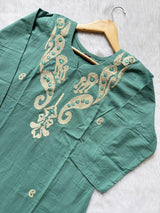 Sea Green Embroidered Cotton Blend Straight Kurta with Pant Set