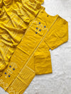 Bandhej Block Print Cotton Kurti Palazzo & Dupatta Set - Yellow