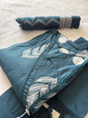 Teal Blue Cotton Printed Kurti Pant & Dupatta Set