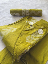 Green Cotton Printed Kurti Pant & Dupatta Set