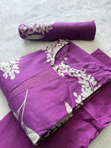 Orchid Purple Cotton Printed Kurti Pant & Dupatta Set
